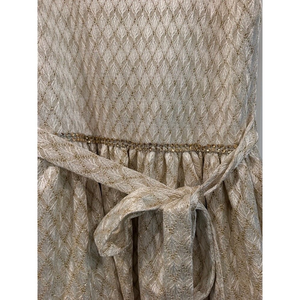 Tahari Girl Gold Metallic Jacquard Rhinestone Party Dress Size 7 Holiday Wedding - Picture 3 of 10